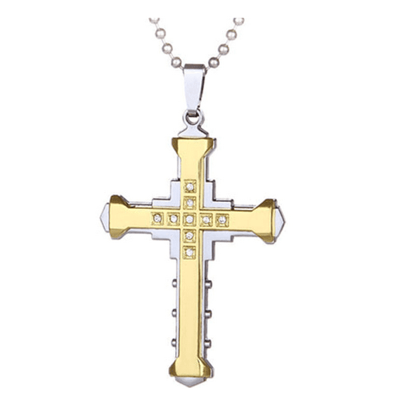 Cross Necklace With Cz Set On Stainless Steel Pendant For Men Choose From 4 Colors