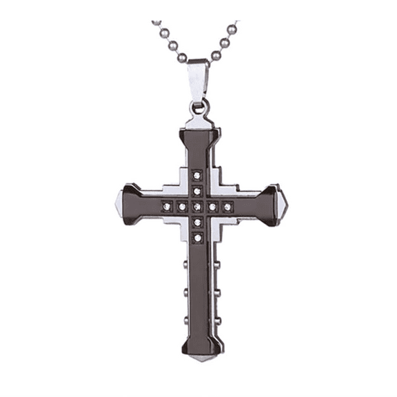 Cross Necklace With Cz Set On Stainless Steel Pendant For Men Choose From 4 Colors