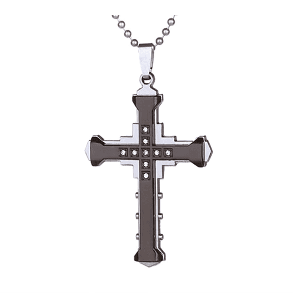 Cross Necklace With Cz Set On Stainless Steel Pendant For Men Choose From 4 Colors