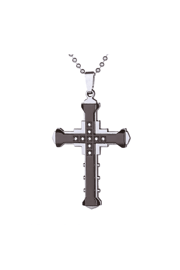 Cross Necklace With Cz Set On Stainless Steel Pendant For Men Choose From 4 Colors