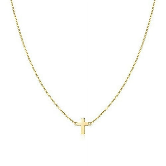 Cross Necklace for Women - 14K Gold Filled Small Cross Pendant Simple Sideways Cross Necklace for Women Jewelry Gifts 14 16 Inches Chain Gold/White God/Rose Gold