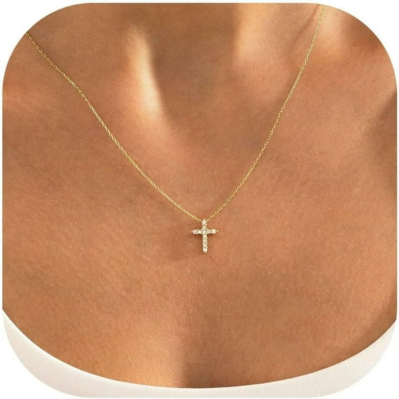 Cross Necklace for Women，14K Gold Plated Cross Necklace Layered Gold Cross Necklace Tiny Sideway Cross Choker Necklace Gold Cross Necklaces for Women Trendy Gold Jewelry Gifts for Women Trendy