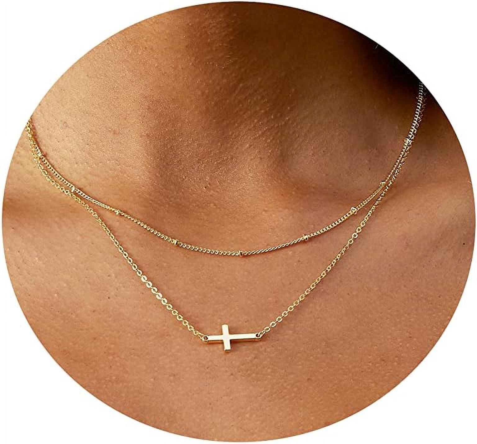 Cross Necklace For Women 14K Gold Plated Dainty Layered Cross Paperclip Chain Choker Necklace Set Horizontal Sideways Cross Necklace Minimalist Trendy Jewelry Gifts[o1764]