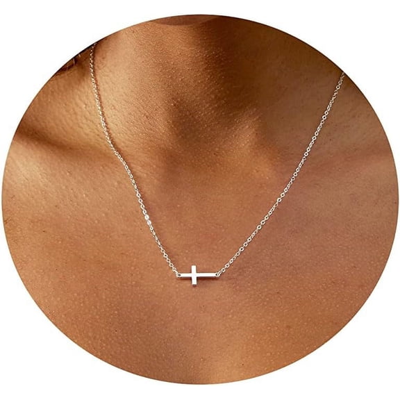 Cross Necklace For Women 14K Gold Plated Dainty Layered Cross Paperclip Chain Choker Necklace Set Horizontal Sideways Cross Necklace Minimalist Trendy Jewelry Gifts[o1770]
