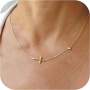 MOXUNLXJ Cross Necklace for Women - 14K Gold Plated Cross Necklace Layered Gold Cross Necklace Tiny Sideway Cross Choker Necklace Gold Cross Necklaces for Women Trendy Gold Jewelry Gifts for Women Girls