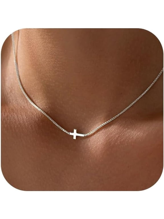 Cross Necklace for Women 14K Gold Silver Plated Dainty Small Cross Pendant Choker Simple Trendy Cute Cross Charm Chain Necklace Easter Basket Stuffers Baptism Religious Faith Jewelry Gift