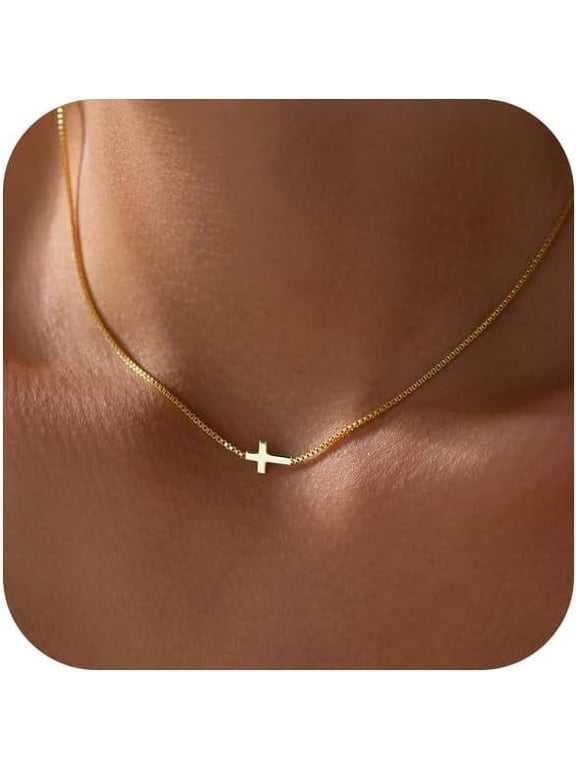 Cross Necklace for Women 14K Real Gold Silver Plated Dainty Small Cross Pendant Choker Simple Trendy Cute Cross Charm Chain Necklace Faith Jewelry Religious Minimalist Gift