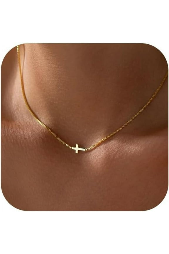 Cross Necklace for Women 14K Real Gold Silver Plated Dainty Small Cross Pendant Choker Simple Trendy Cute Cross Charm Chain Necklace Faith Jewelry Religious Minimalist Gift