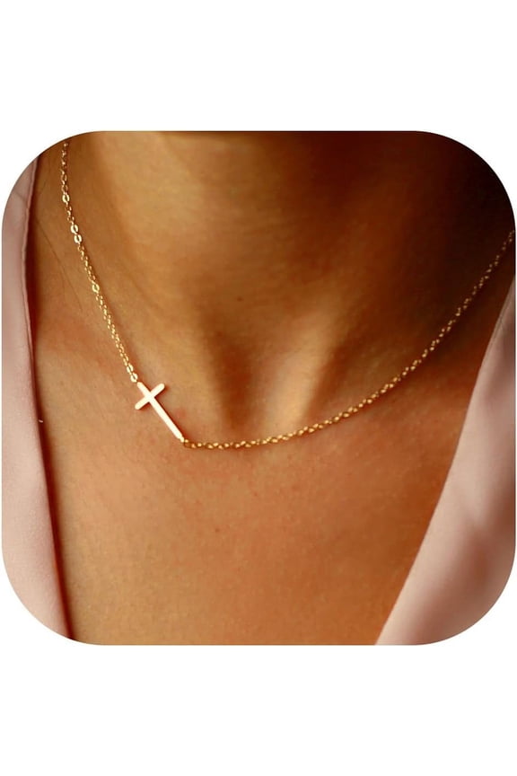 Cross Necklace For Women - 18K Gold Plated Cross Necklace Dainty Gold Cross Necklace Tiny Sideway Cross Choker Necklace Gold Cross Necklaces For Women Gold Jewelry For Women Gifts[o2253]