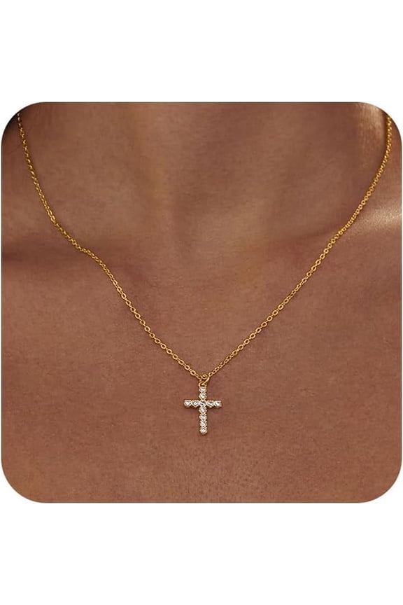 Cross Necklace For Women - 18K Gold Plated Cross Pendant Necklace Dainty Simple Gold Cross Necklace Tiny Gold Cross Necklaces For Women Trendy Gold Jewelry For Women Gift[o1287]