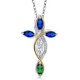 thumbnail image 1 of Cross Necklace for Women in 925 Silver and 10K Yellow Gold with Moissanite and Created Sapphire and Nano Emerald | 1.47 Cttw | Jesus Christian Religious Crucifix | Marquise 8X4MM | 18 inch Chain, 1 of 6