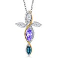 thumbnail image 1 of Cross Necklace for Women in 925 Silver and 10K Yellow Gold with Tanzanite and Moissanite and London Blue Topaz | 1.40 Cttw | Jesus Christian Religious Crucifix | Marquise 8X4MM | With 18 inch Chain, 1 of 6