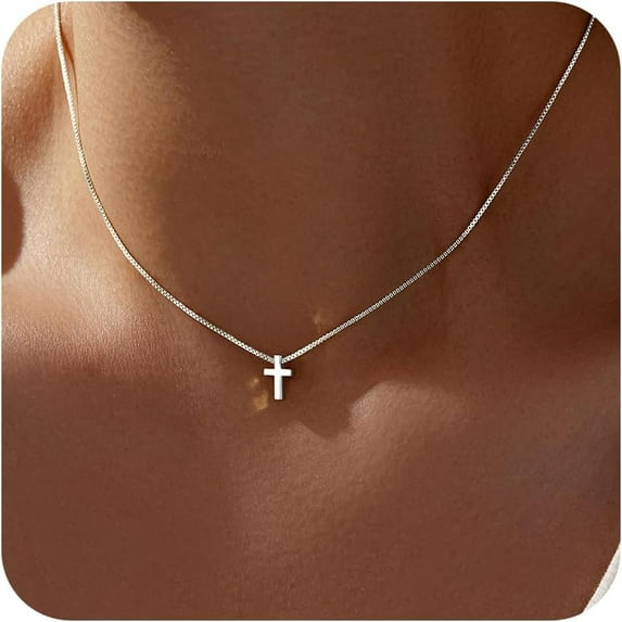 Cross Necklace for Women, Dainty 14K Gold Silver Plated Cross Choker Pendant Jewelry Non Tarnish Waterproof Trendy Cute Simple Small Necklace Easter Christian Baptism Religious Faith Jewelry Gifts