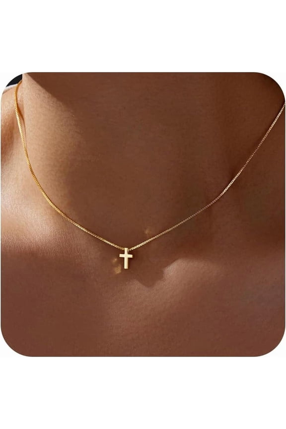 Cross Necklace for Women, Dainty 14K Gold Silver Plated Cross Choker Pendant Jewelry Non Tarnish Waterproof Trendy Cute Simple Small Necklace Easter Christian Baptism Religious Faith Jewelry Gifts