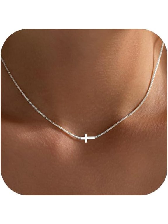 Cross Necklace For Women Dainty 14K Gold Silver Plated Cross Pendant Necklace Everyday Simple Cross Charm Choker Minimalist Religious Jewelry Cute Trendy Gifts[o4671]