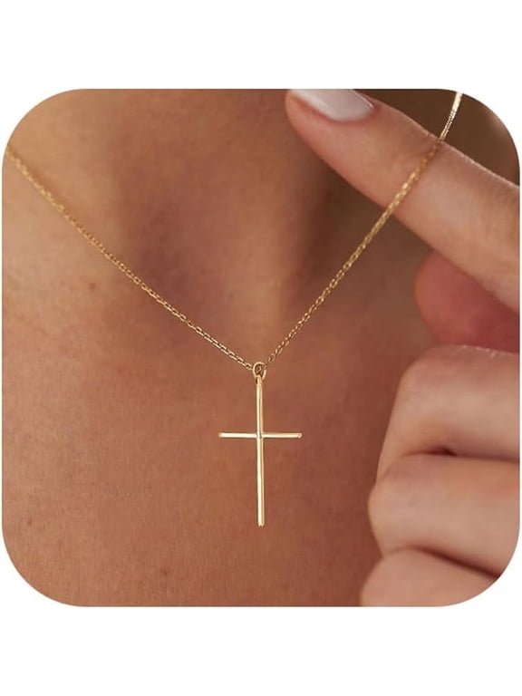 Cross Necklace For Women Dainty 14K Gold Silver Plated Cross Pendant Necklace Everyday Simple Cross Charm Choker Minimalist Religious Jewelry Cute Trendy Gifts[o4670]