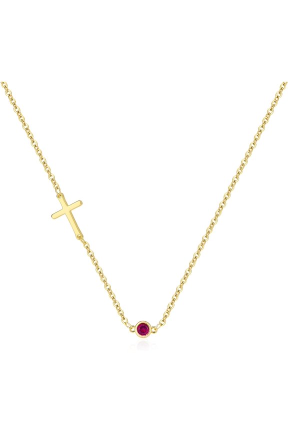 Cross Necklace for Women, Dainty 14k Gold Plated Cross Pendant Necklace Gold Cross Birthstone Necklace Tiny Sideway Cross Choker Necklace Trendy Christmas Gift for Women[a9231]