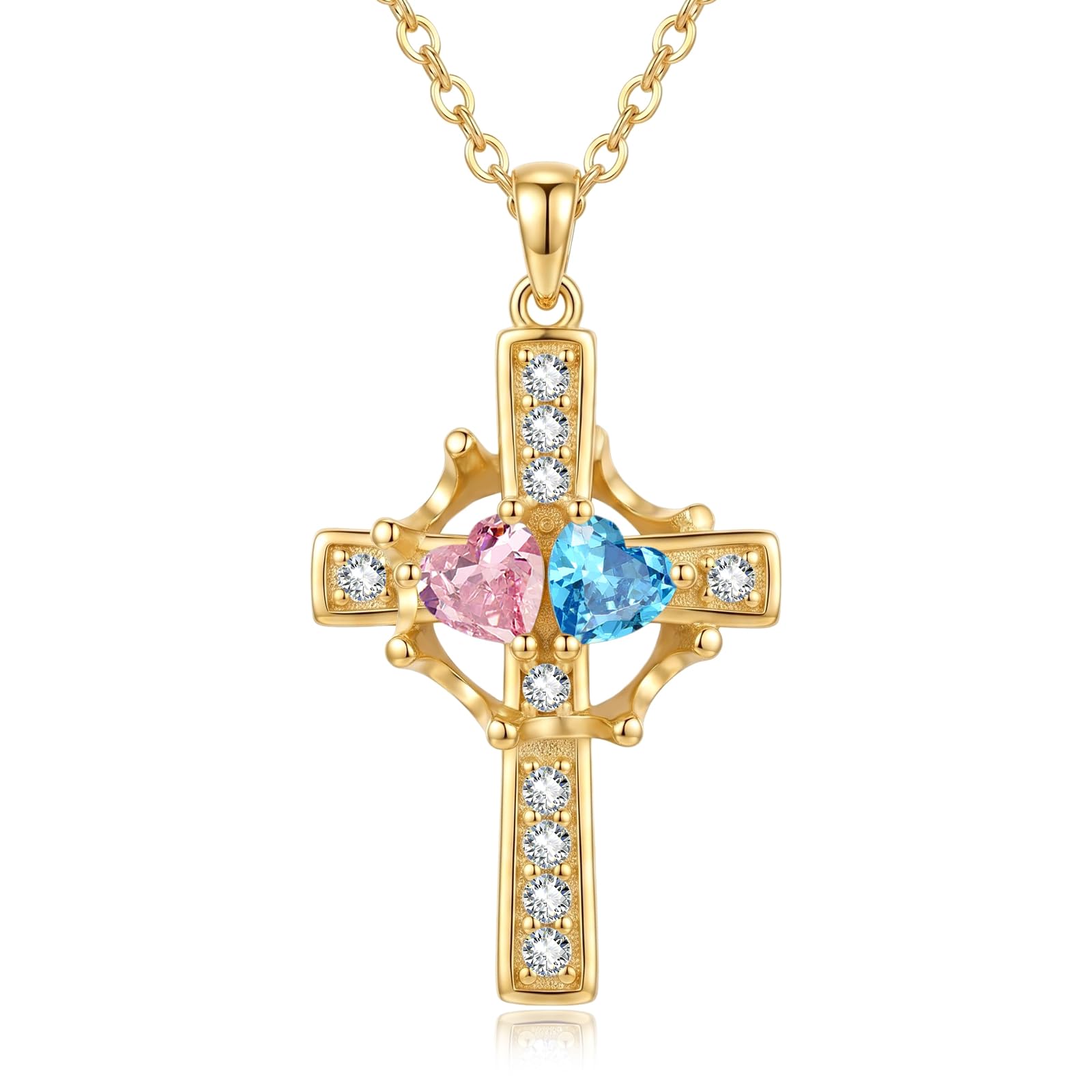 TANGPOET Cross Necklace for Women Sterling Silver Cross Necklaces with Crown Tourmaline Topaz October December Birthstone Necklace Birthday Gifts