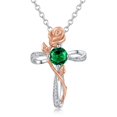 thumbnail image 1 of TANGPOET Cross Necklace for Women Sterling Silver Rose Emerald May Birthstone Necklace Christian Religious Baptism First Communion Confirmation Birthday Gifts, 1 of 5