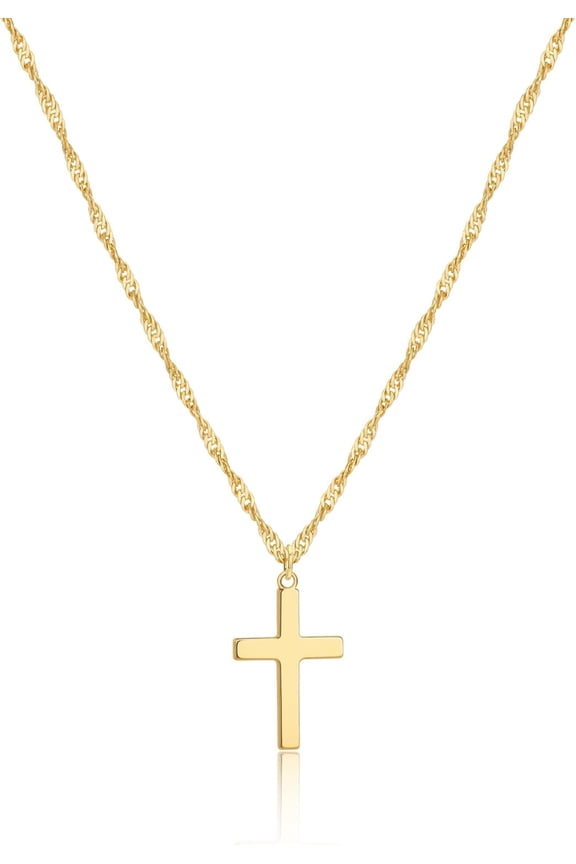 Cross Necklace for Women Trendy - Dainty 14K Real Gold Plated Minimalist Cz Cross Necklace Non Tarnish Waterproof Trendy Cute Simple Small Necklaces Easter Christian Religious Faith Jewelry Gifts