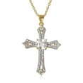 thumbnail image 1 of Cubic Zirconia Cross Necklace for Women - Stainless Steel Cz Pendant Faith Religious Jewelry - ION Plated 18k Yellow Gold Cross Chain Size 20 Inches Christian Birthday Christmas Gifts, 1 of 8