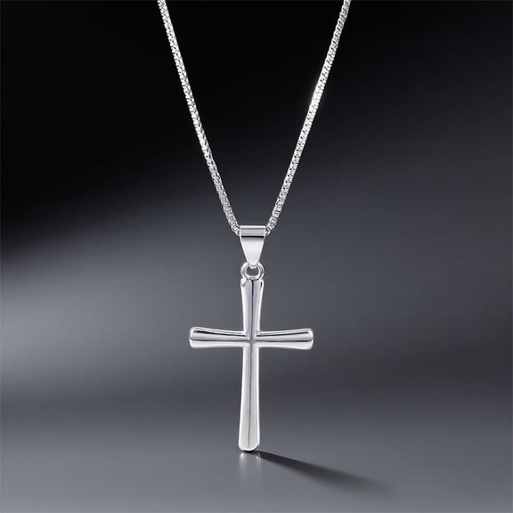 Cross Necklace, Women's Sterling Silver Religious Carved Cross Pendant Necklace Jewelry, Christmas Gift, Unisex