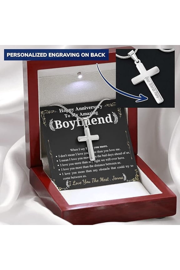 Cross Necklace for Boyfriend on Anniversary from girlfriend with Personalized Message Card