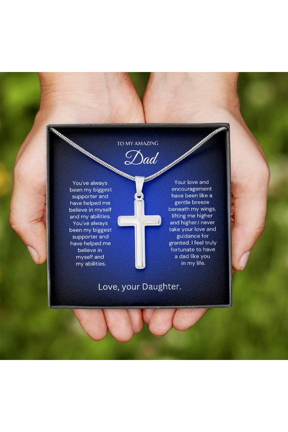 Cross Necklace for Dad from Daughter – Stainless Steel Faith Gift with Message Card & Box