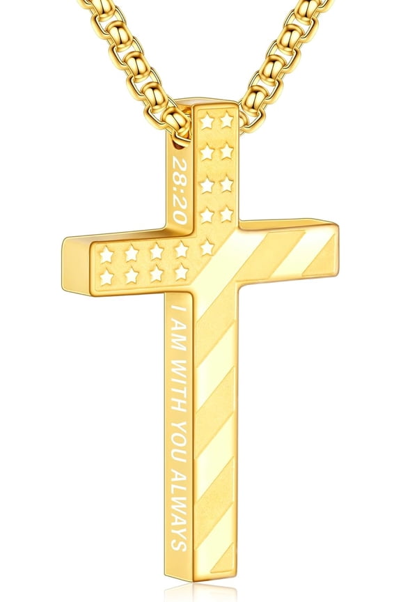 Cross Necklace for Men, 316L Stainless Steel Chain Pendant Bible Verse Religious Christian First Communion Confirmation Jewelry Gifts 22+2 Inches