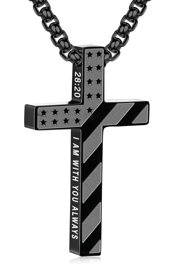 Cross Necklace for Men, 316L Stainless Steel Chain Pendant Bible Verse Religious Christian First Communion Confirmation Jewelry Gifts 22+2 Inches