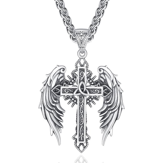 TANGPOET Cross Necklace 925 Sterling Silver Angel Wings Cross Pendant Jewelry Gifts for Dad Husband