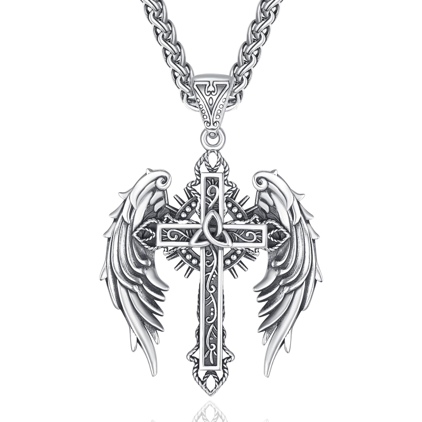 TANGPOET Cross Necklace 925 Sterling Silver Angel Wings Cross Pendant Jewelry Gifts for Dad Husband