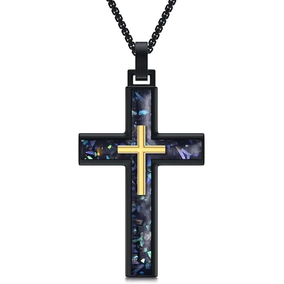 Cross Necklace for Men 925 Sterling Silver Black Cross Turquoise Pendant Christian Jewelry Religious Gifts for Men