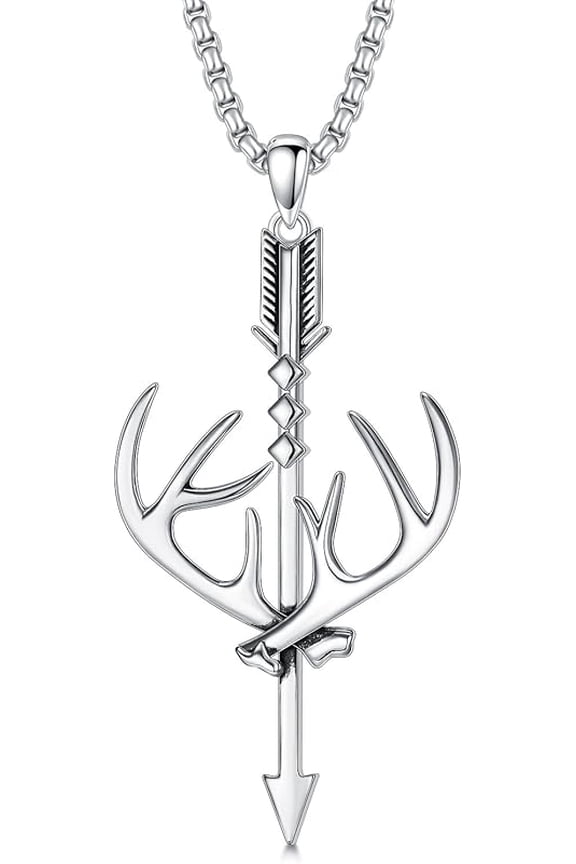 Cross Necklace for Men - 925 Sterling Silver Cross Deer Antler Fish Hook Pendant - Hunting Jewelry Gifts 22+2