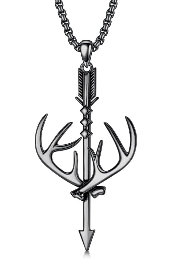 Cross Necklace for Men - 925 Sterling Silver Cross Deer Antler Fish Hook Pendant - Hunting Jewelry Gifts 22+2