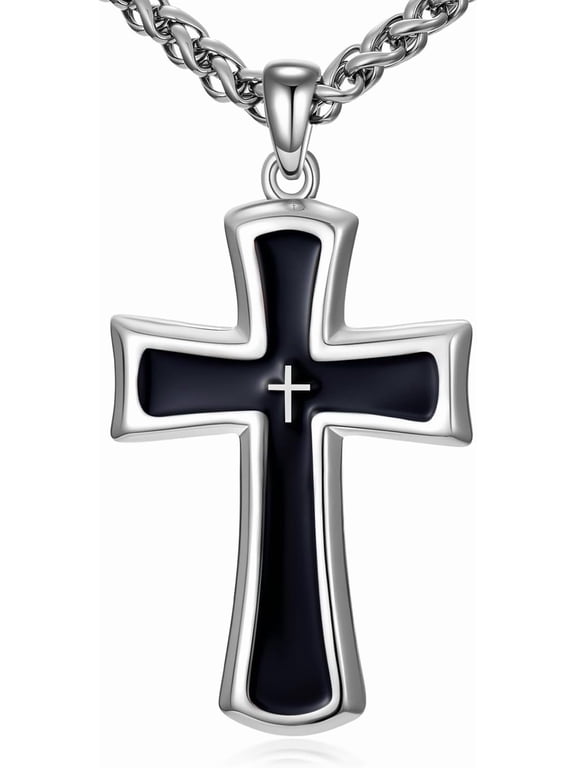 Cross Necklace for Men 925 Sterling Silver Cross Pendant with Stainless Steel Chain Cross Necklace for Men Women Christian Jewelry Gift