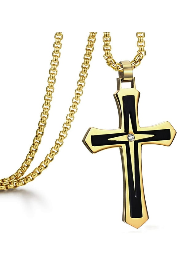 Cross Necklace for Men,Black Gold Silver
