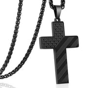 Cross Necklace for Men Boys Stainless Steel Cross Pendant Chain American Flag Country Necklaces Religious Christian Jewelry Gifts Black