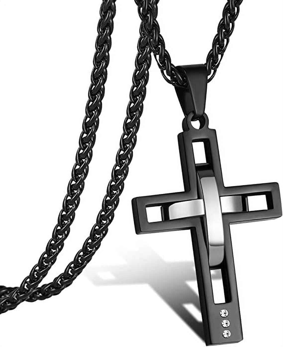 Necklace Set: Black Rope Chain and Medium Black Cross — WE ARE ALL