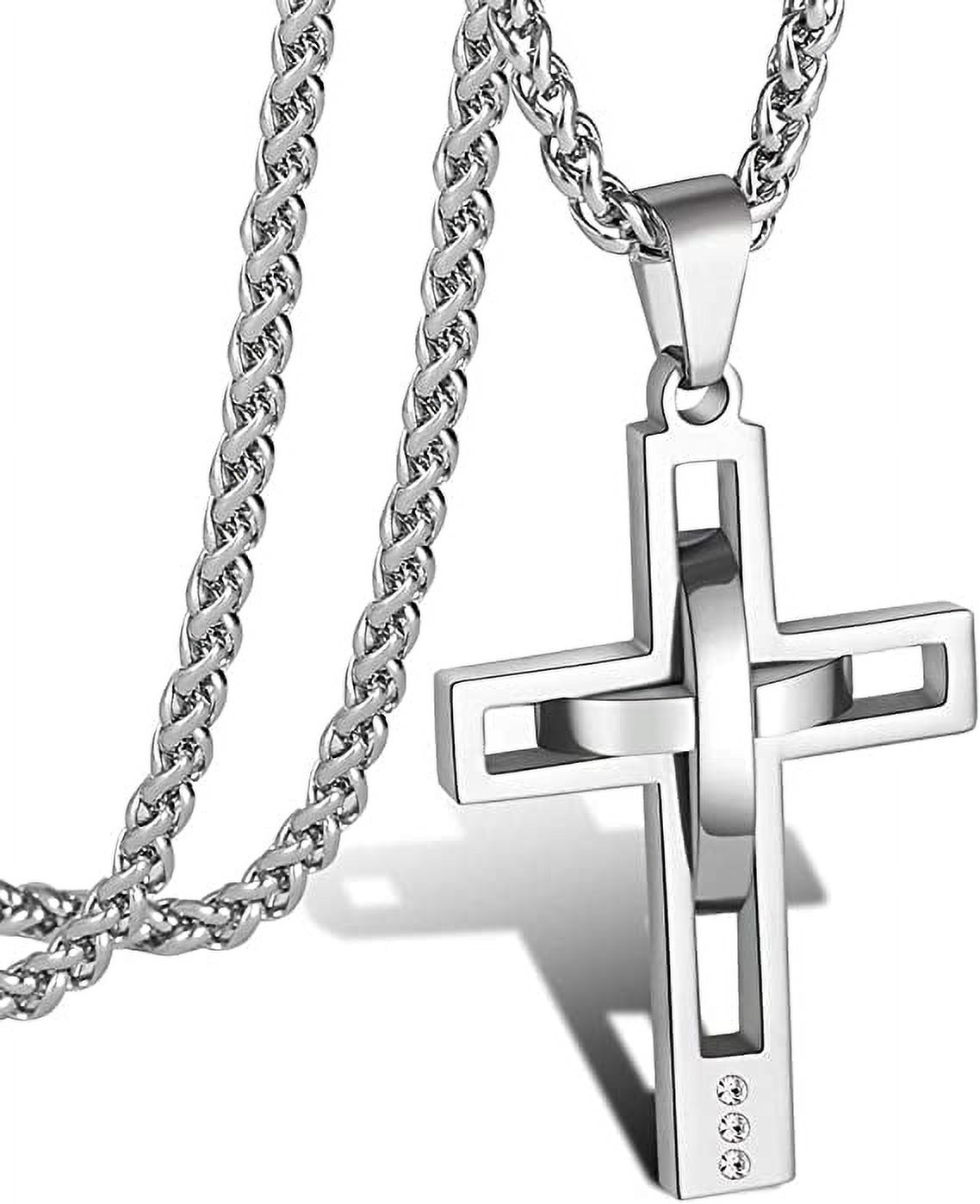 Cross Necklace for Men Boys Stainless Steel Cross Pendant Chain Mens