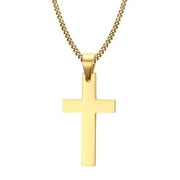 UNBRAND Cross Necklace for Men Figaro Chain Stainless Steel Plain Polished Cross Pendant Necklace Simple Faith Jewelry Gift for Boy Women Girls