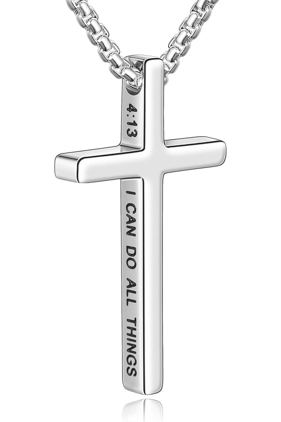 Cross Necklace for Men, Inspirational Bible Verse Cross Chain for Men, 316 Stainless Steel Cross Necklace for Men