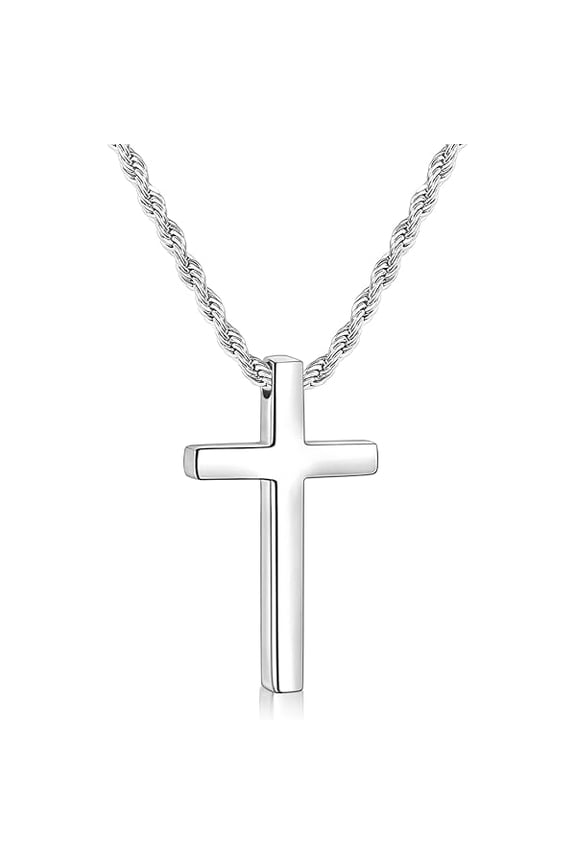 Cross Necklace for Men, Mens Cross Necklaces with 2.5mm Rope Chain, Stainless Steel Pendant Chain 16-28 Inch, Jewelry Gift