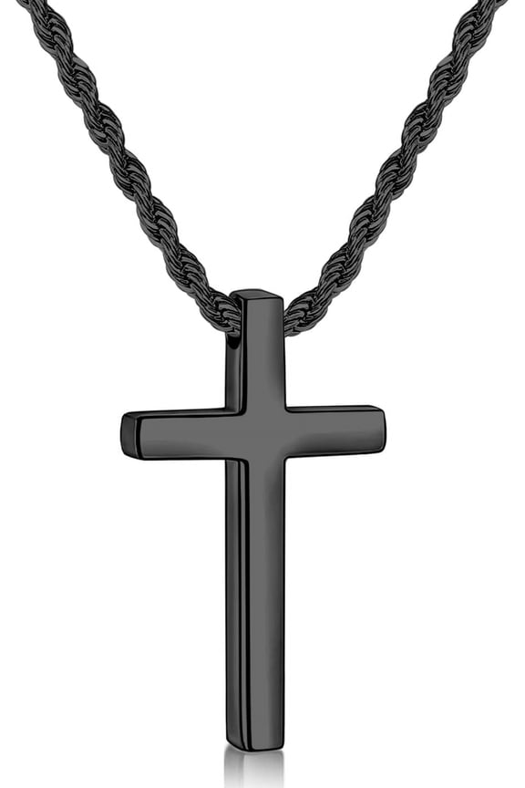 Cross Necklace for Men, Mens Cross Necklaces with 2.5mm Rope Chain, Stainless Steel Pendant Chain 16-28 Inch