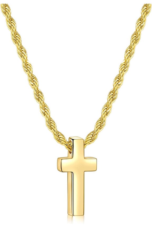 Cross Necklace for Men, Mens Cross Necklaces with 2.5mm Rope Chain, Stainless Steel Pendant Chain 16-28 Inch