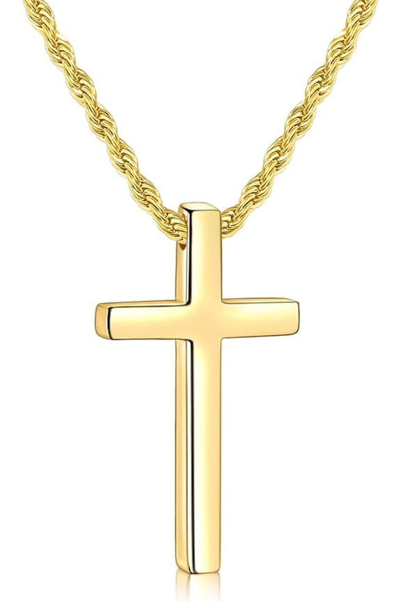 Cross Necklace for Men, Mens Cross Necklaces with 2.5mm Rope Chain, Stainless Steel Pendant Chain 16-28 Inch