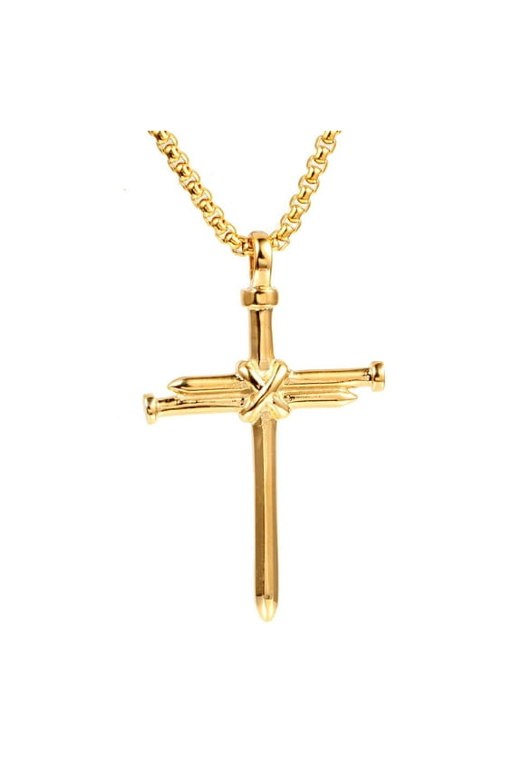 Cross Necklace for Men Nail Gold Pendant Necklace Chain 24 inch Stainless Steel