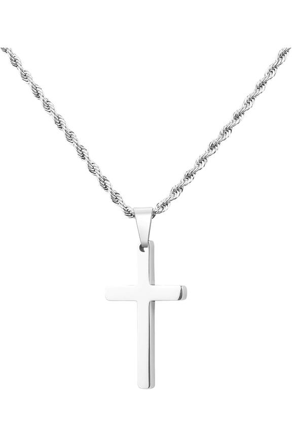 Cross Necklace for Men,Rope Chain Gold/Silver Stainless Steel Pendant Jewelry Gift, 18-26 Inch