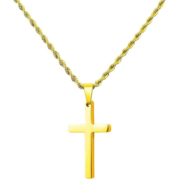 Cross Necklace for Men,Rope Chain Gold/Silver Stainless Steel Pendant Jewelry Gift, 18-26 Inch