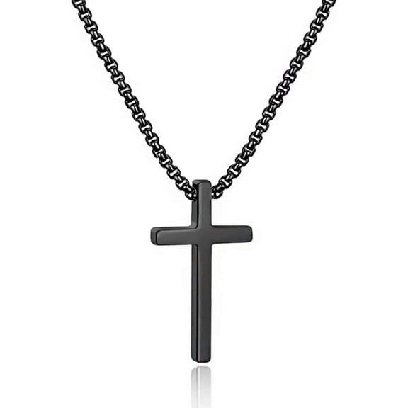 Cross Necklace for Men, Silver Black Gold Stainless Steel Plain Cross Pendant Necklace for Men Box Chain 16-30 Inch